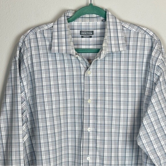 Kenneth Cole Reaction Grey Plaid Button Up Shirt 18 34/35 - Picture 2 of 9